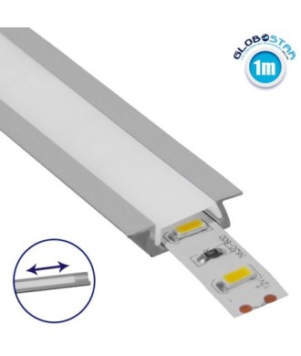 GloboStar® RECESS-PROFILE 70803-1M Προφίλ Αλουμινίου - Βάση & Ψύκτρα Ταινίας LED με Λευκό Γαλακτερό Κάλυμμα - Χωνευτή Χρήση - Συρόμενο Κάλυμμα - Ασημί - 1 Μέτρο - Μ100 x Π2.2 x Υ0.6cm
